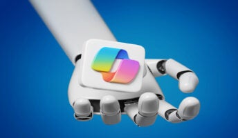 Copilot pro logo in robot hand