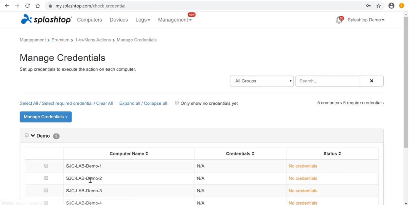SplashTop: manage credentials