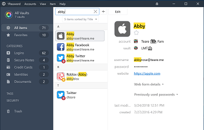 1Password vault feature