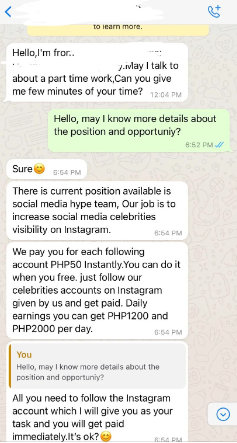 whatsapp job offer scam picture