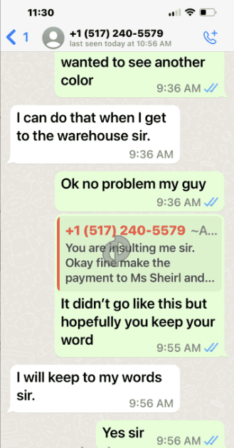 scam message from online seller