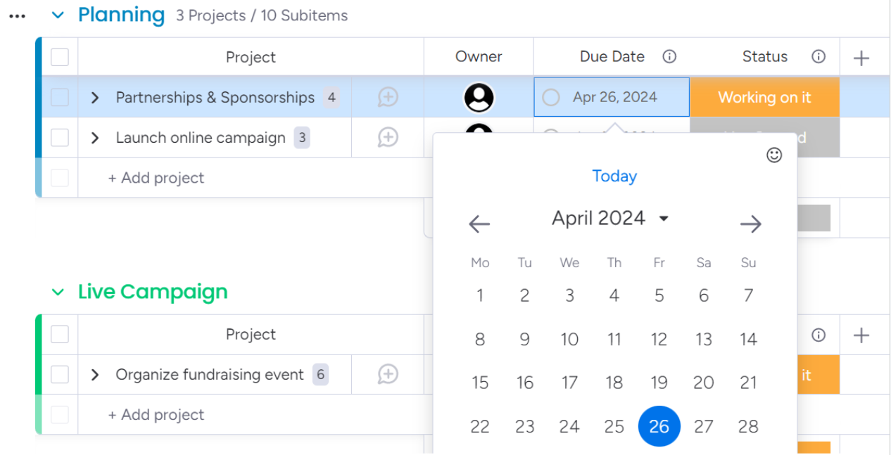 Monday.com interface zoomed in