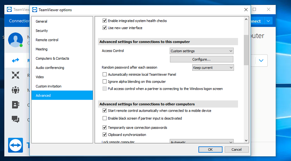 TeamViewer Options Screen