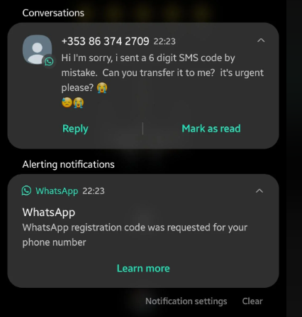 WhatsApp 2FA scam