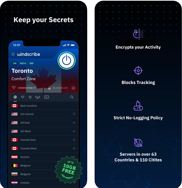 Windscribe iOS App Screenshot
